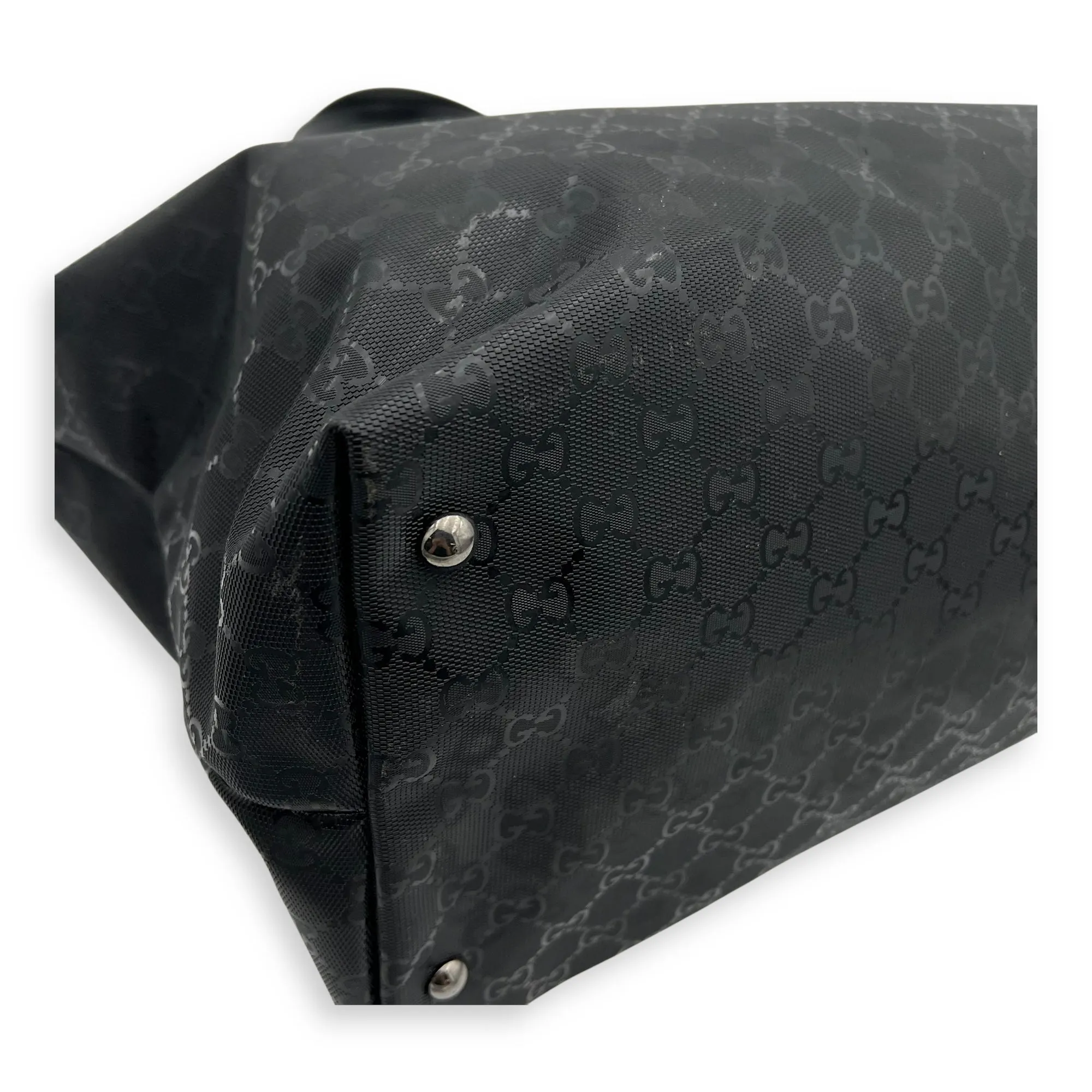 GG Tote Bag Black in Coated Canvas, Gunmetal hardware