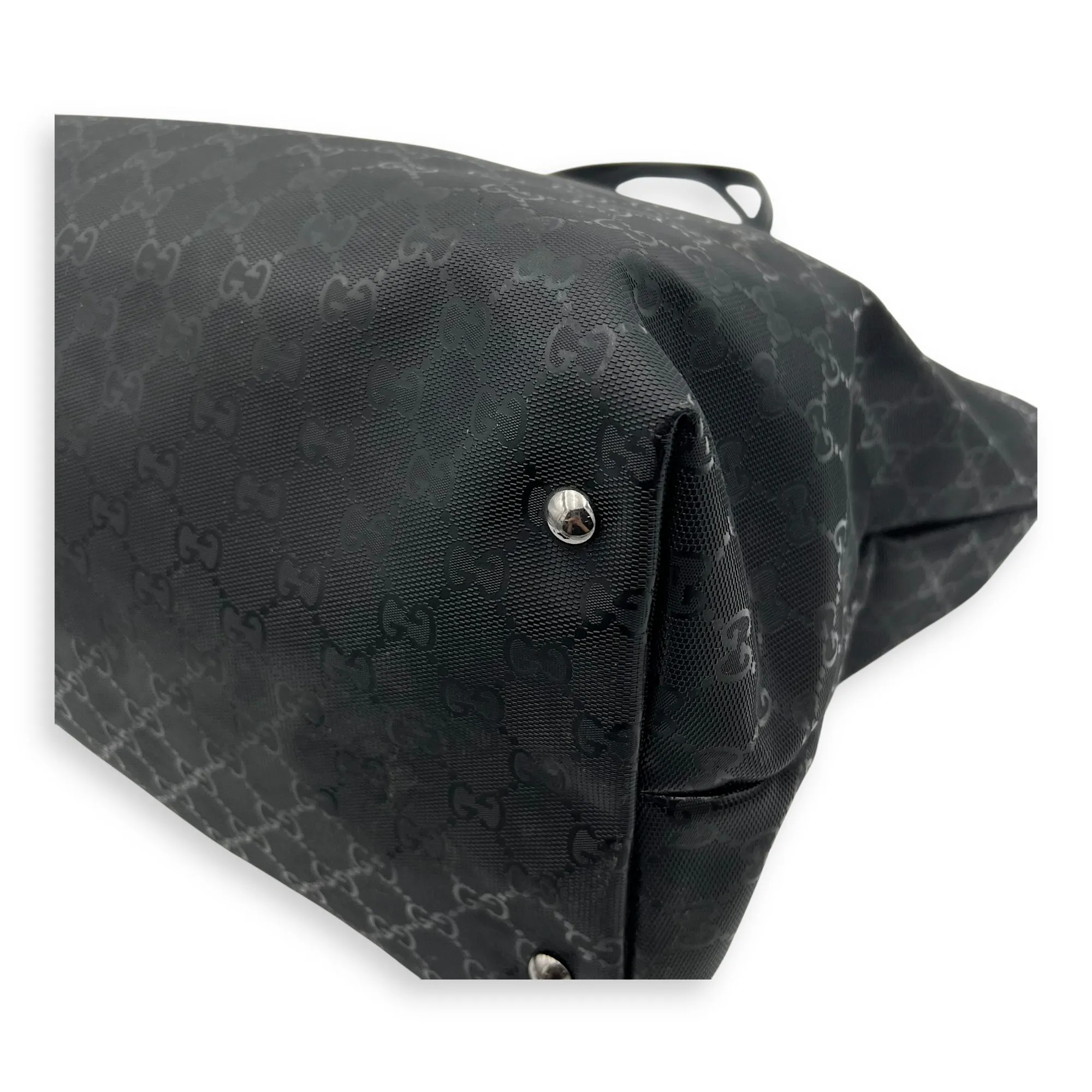 GG Tote Bag Black in Coated Canvas, Gunmetal hardware