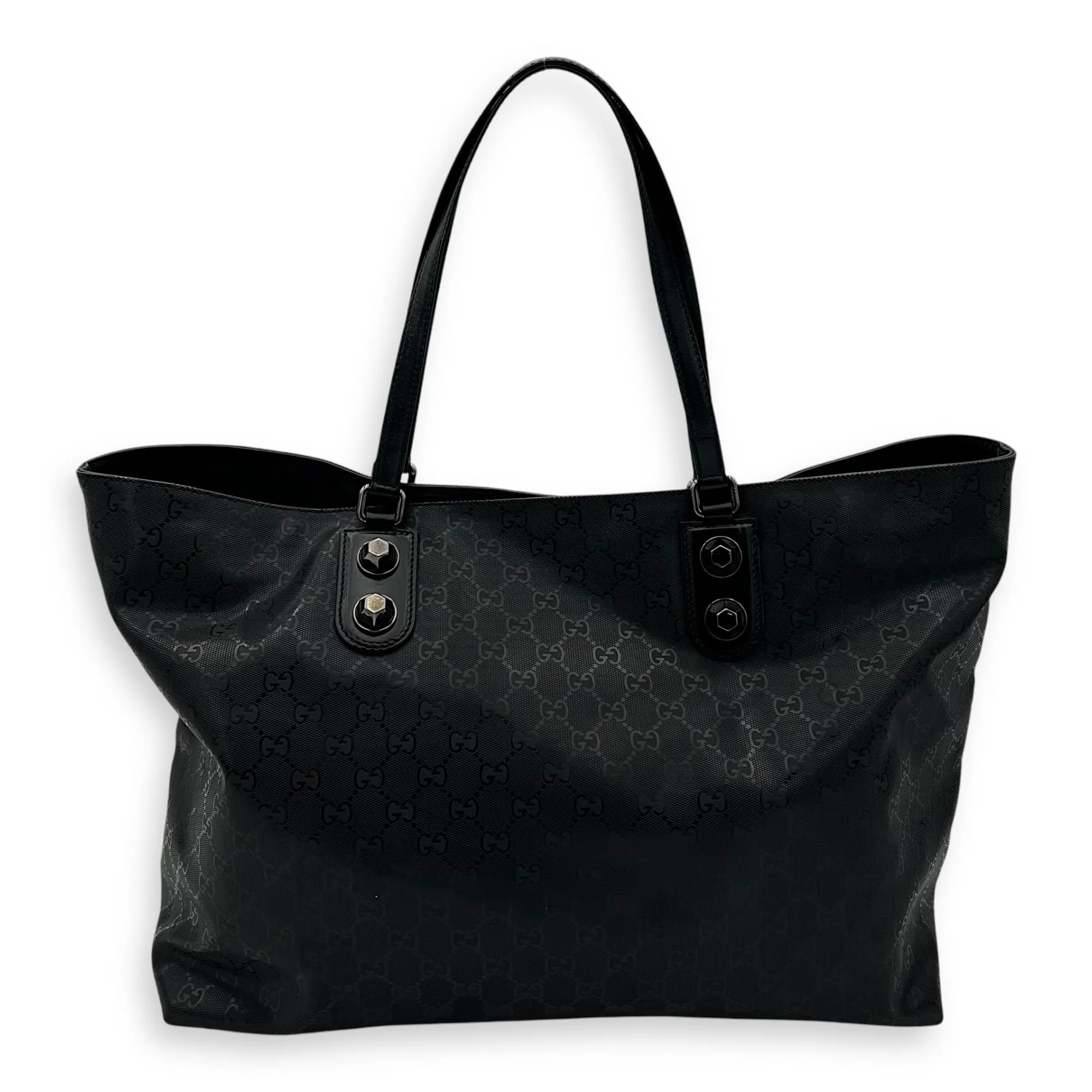 GG Tote Bag Black in Coated Canvas, Gunmetal hardware