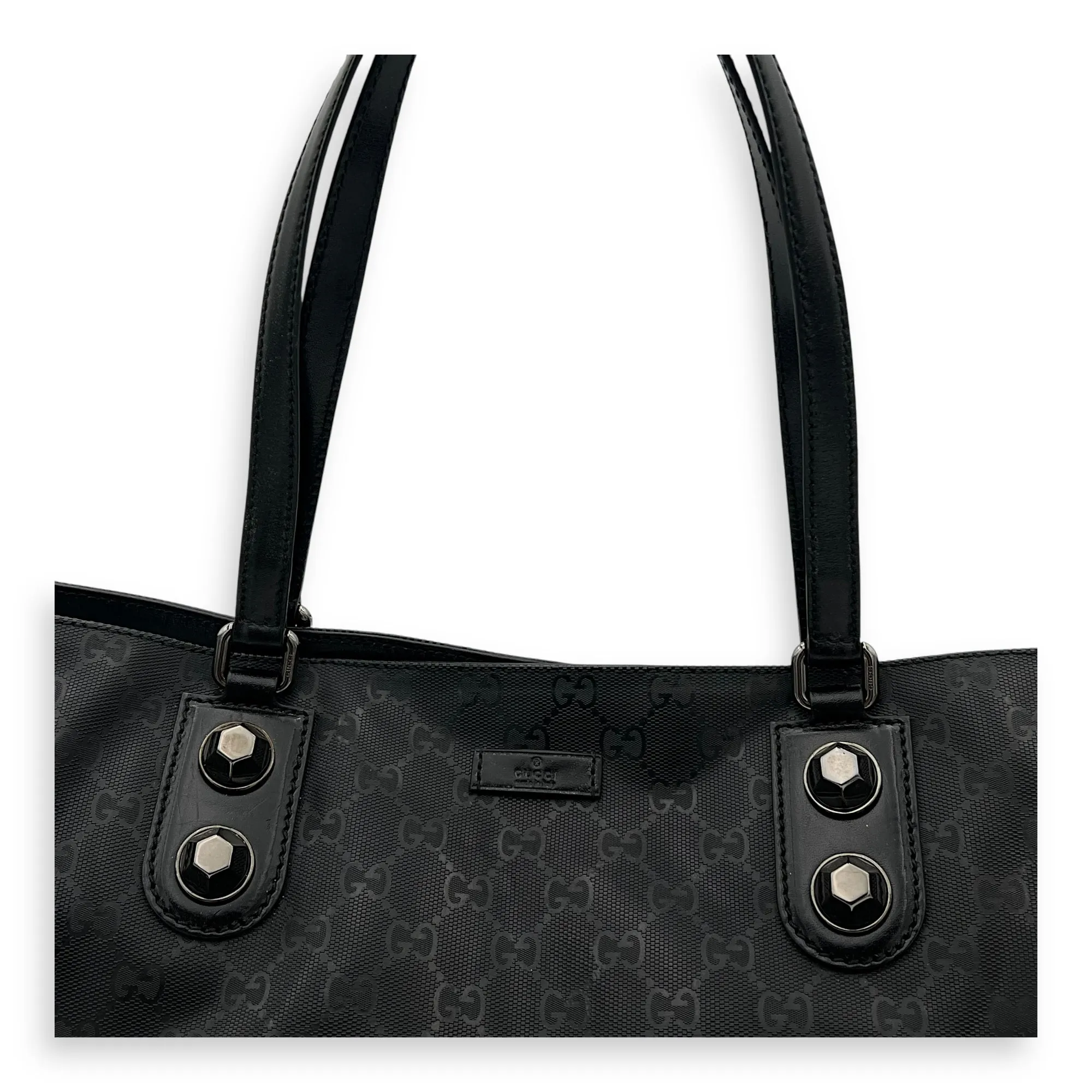 GG Tote Bag Black in Coated Canvas, Gunmetal hardware