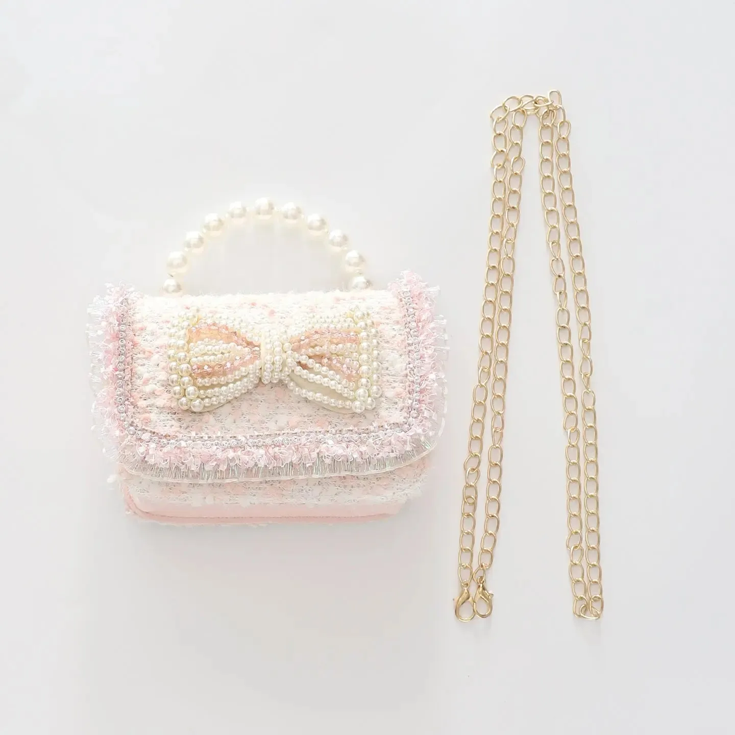 Girls Pink Tweed Handbag