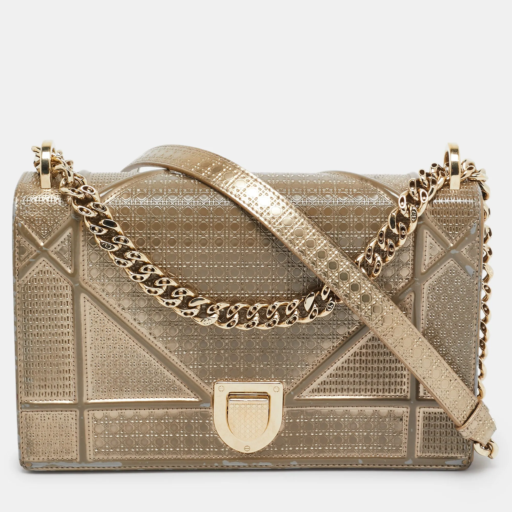 Gold Microcannage Patent Leather Medium Diorama Shoulder Bag