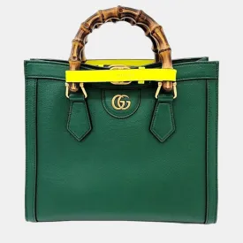 Green Leather Small Diana Tote Bag