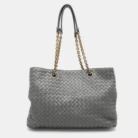Grey Intrecciato Leather Chain Tote