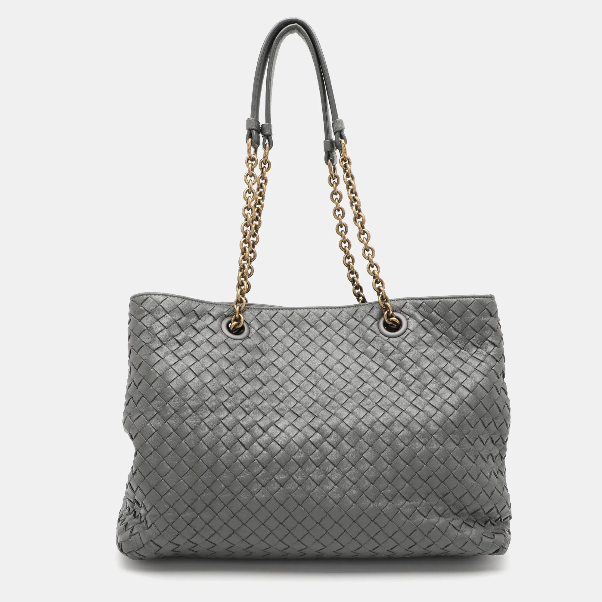 Grey Intrecciato Leather Chain Tote