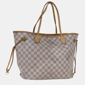 Grey/White Canvas MM Neverfull Tote Bag