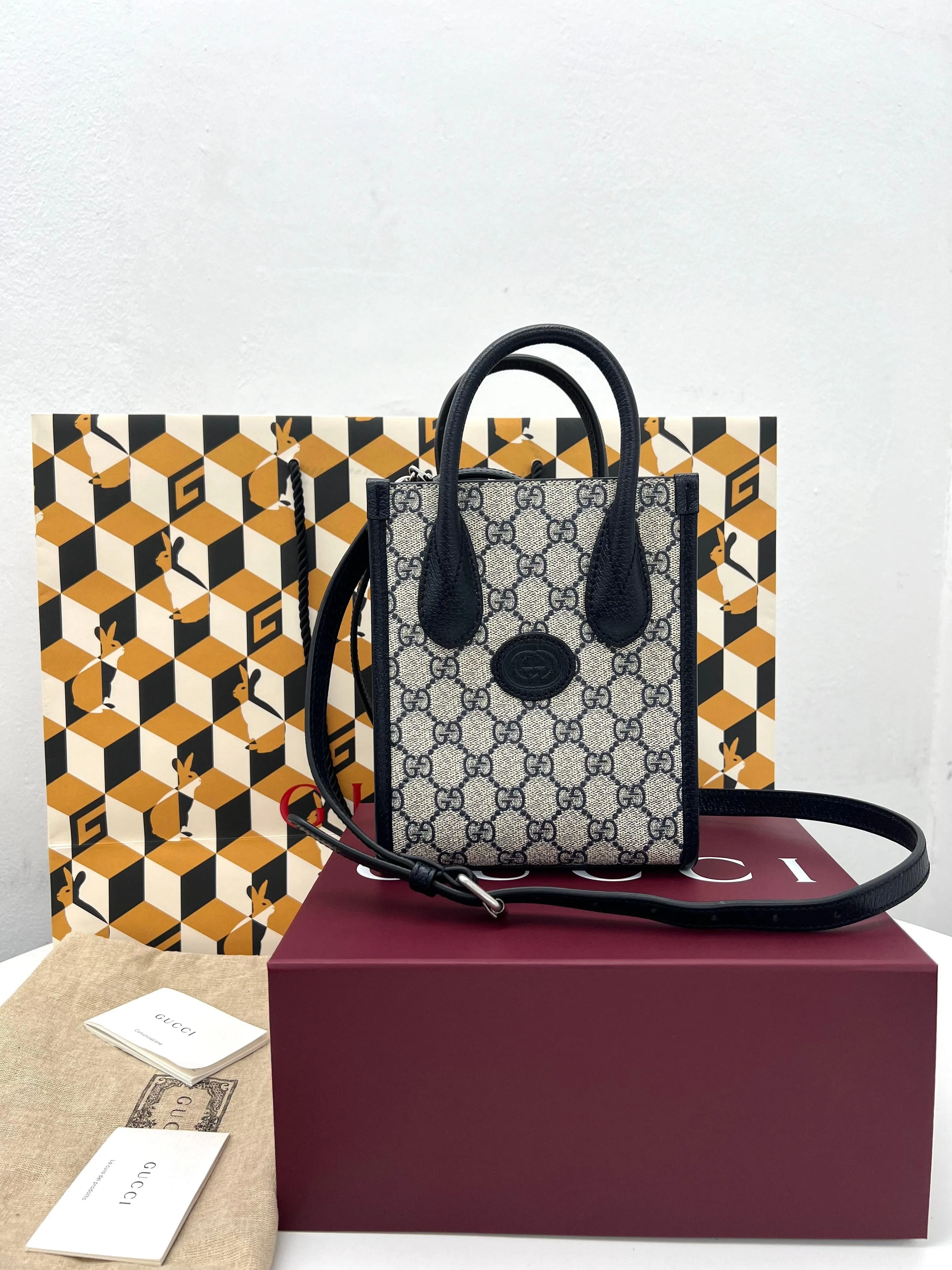 GUCCI Supreme Mini Tote Bag With Interlocking