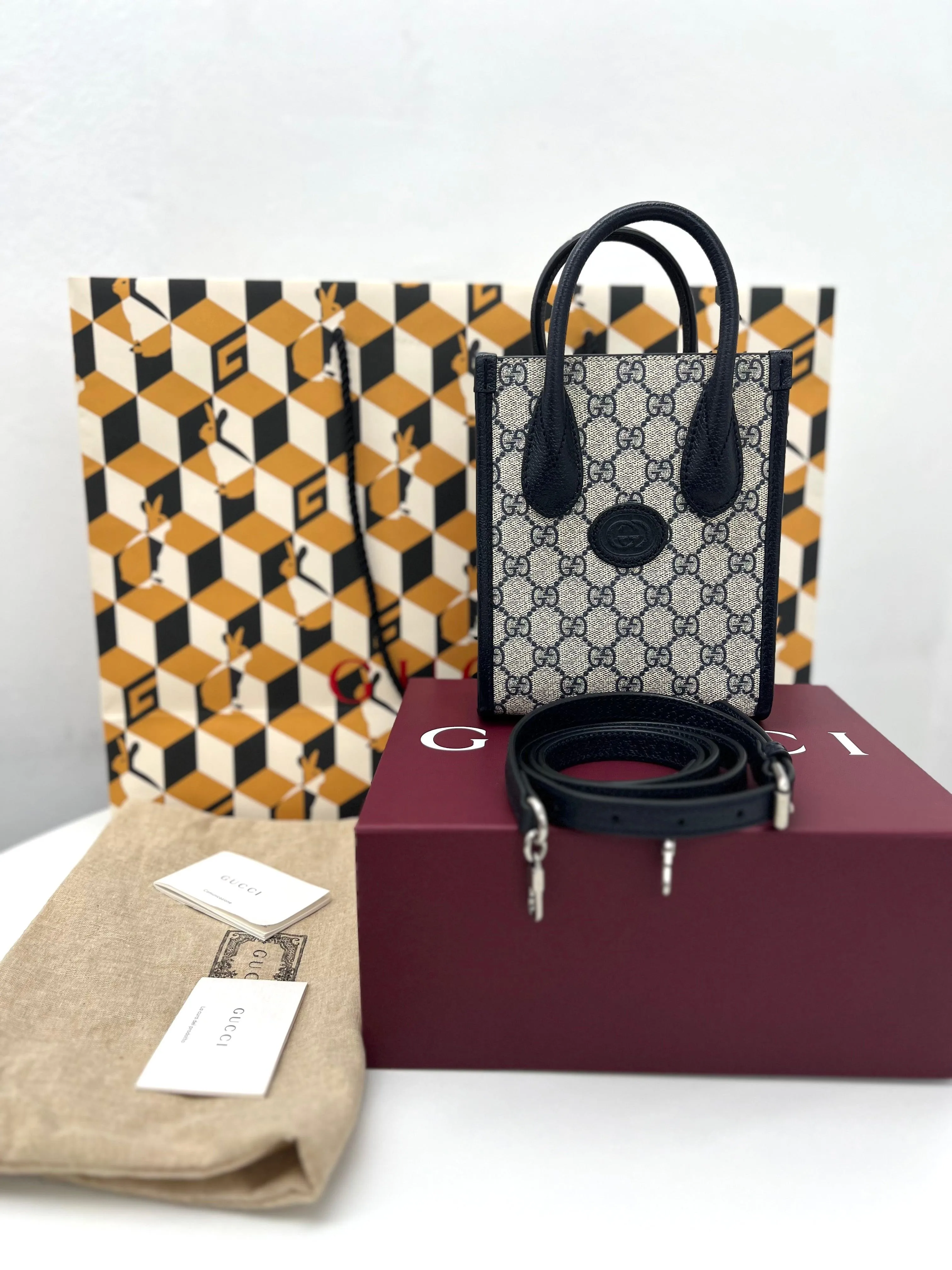 GUCCI Supreme Mini Tote Bag With Interlocking