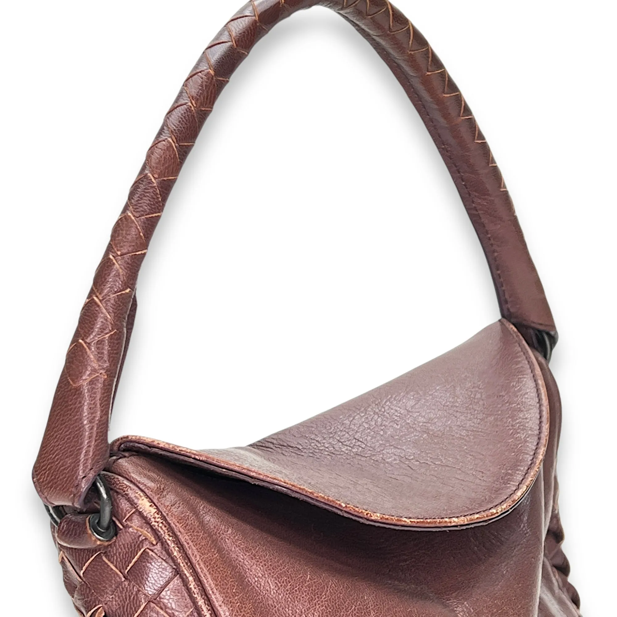 Intrecciato Shoulder bag in Calfskin, Gunmetal Hardware