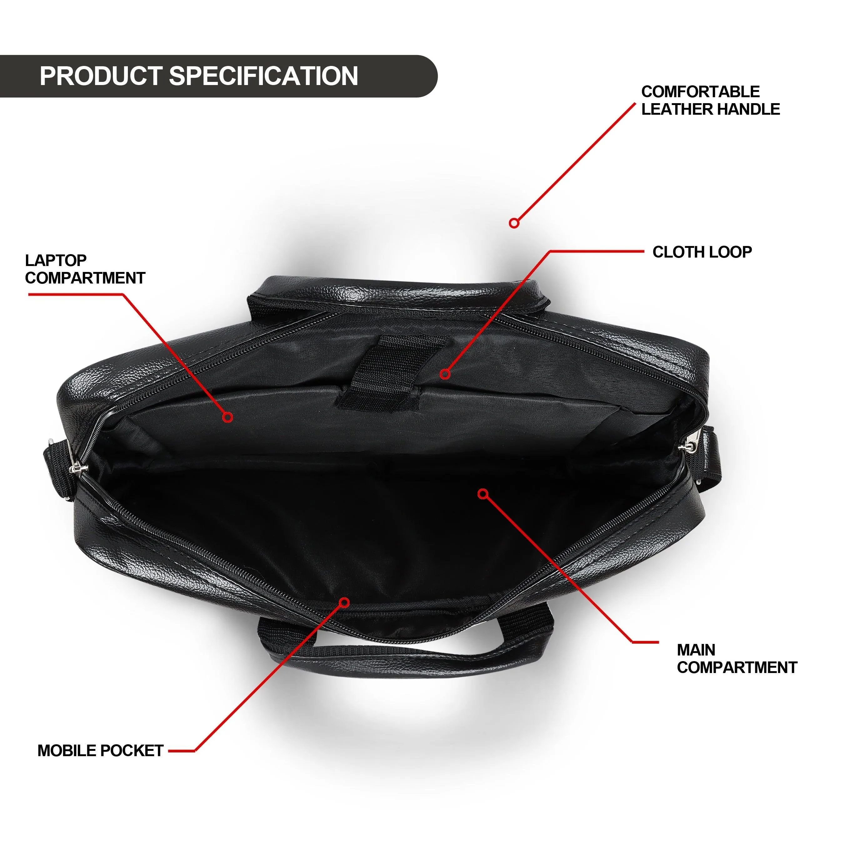 Jaxer Black Leather Laptop Messenger Bag for Men - JXRMB021