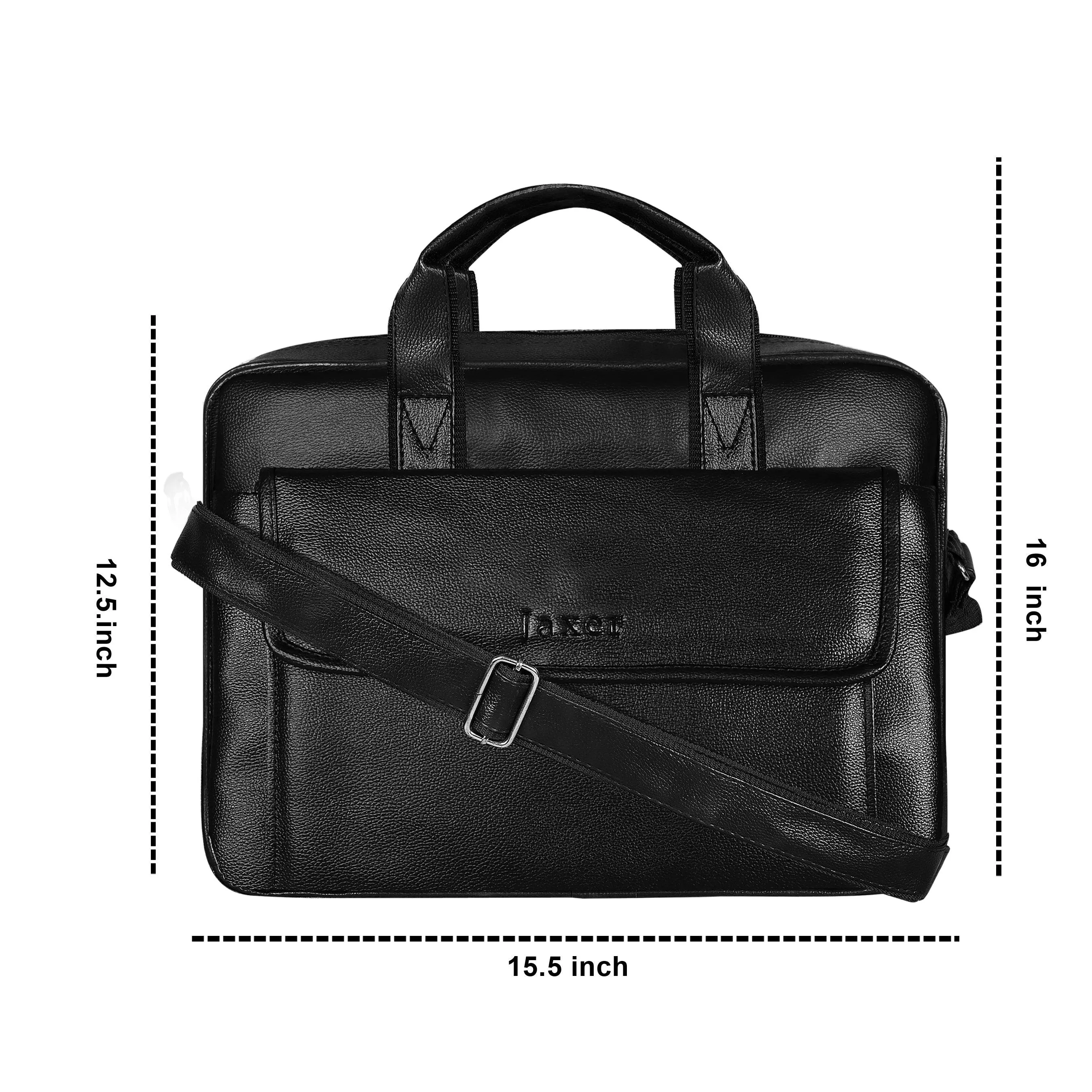 Jaxer Black Leather Laptop Messenger Bag for Men - JXRMB021