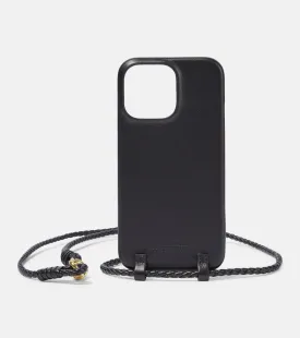 Leather case for iPhone 14 pro max Bottega Veneta, black