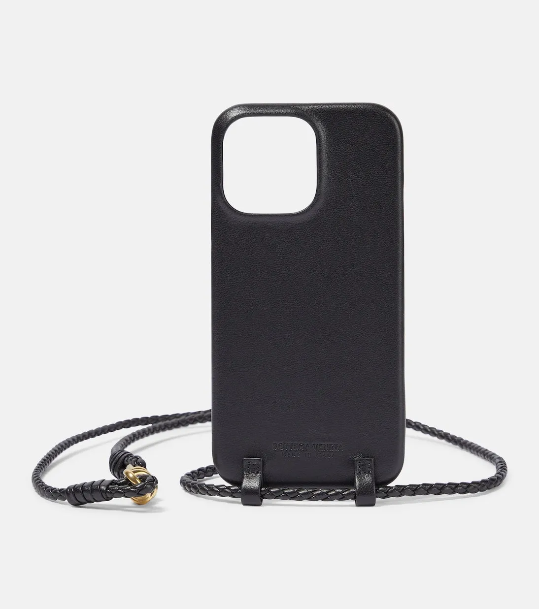 Leather case for iPhone 14 pro max Bottega Veneta, black