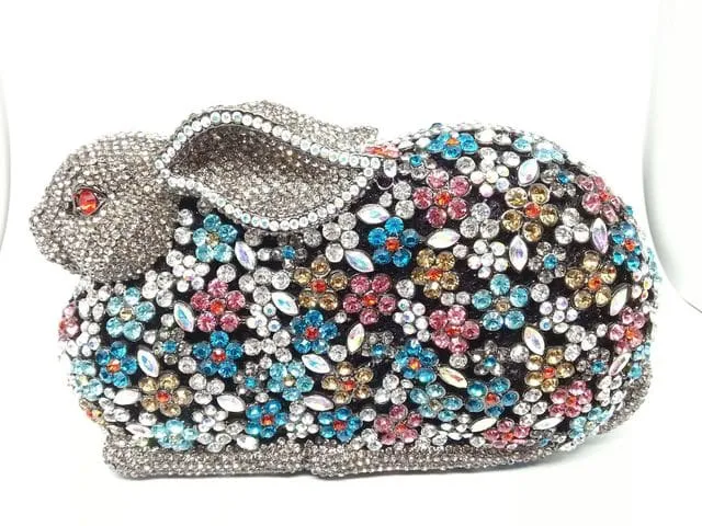 Luxury Rabbit Bunny Gold Crystal Minaudiere Clutch Evening Bag For Women