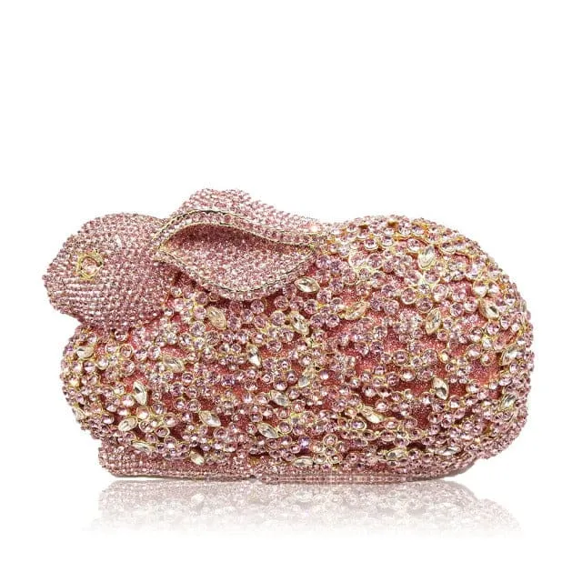 Luxury Rabbit Bunny Gold Crystal Minaudiere Clutch Evening Bag For Women