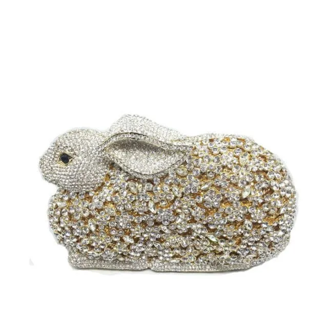 Luxury Rabbit Bunny Gold Crystal Minaudiere Clutch Evening Bag For Women