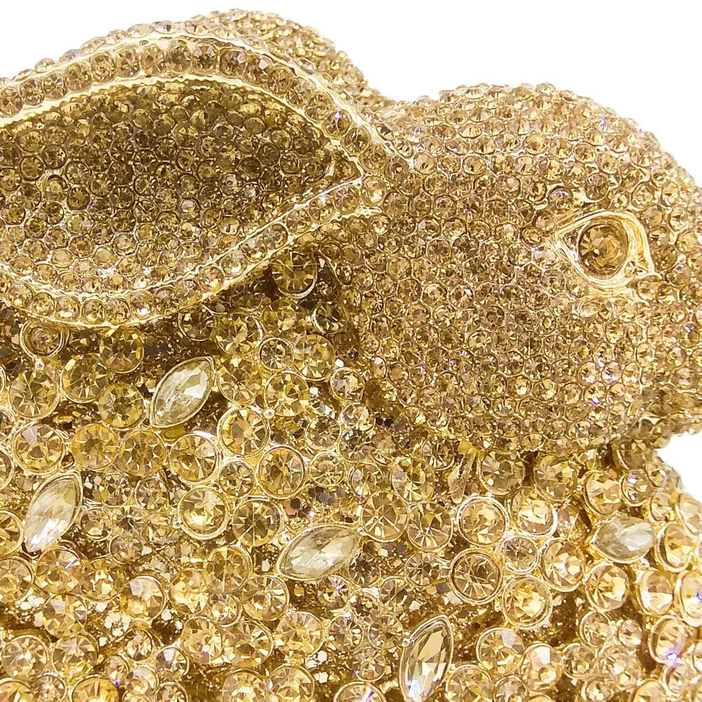 Luxury Rabbit Bunny Gold Crystal Minaudiere Clutch Evening Bag For Women