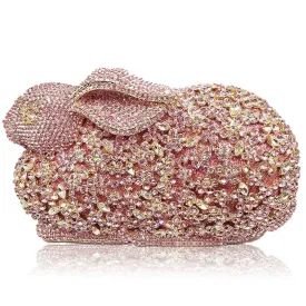 Luxury Rabbit Bunny Gold Crystal Minaudiere Clutch Evening Bag For Women