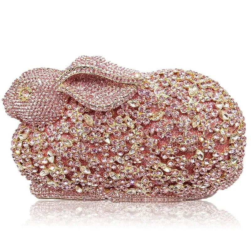 Luxury Rabbit Bunny Gold Crystal Minaudiere Clutch Evening Bag For Women