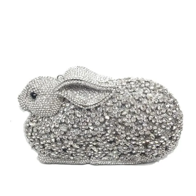 Luxury Rabbit Bunny Gold Crystal Minaudiere Clutch Evening Bag For Women