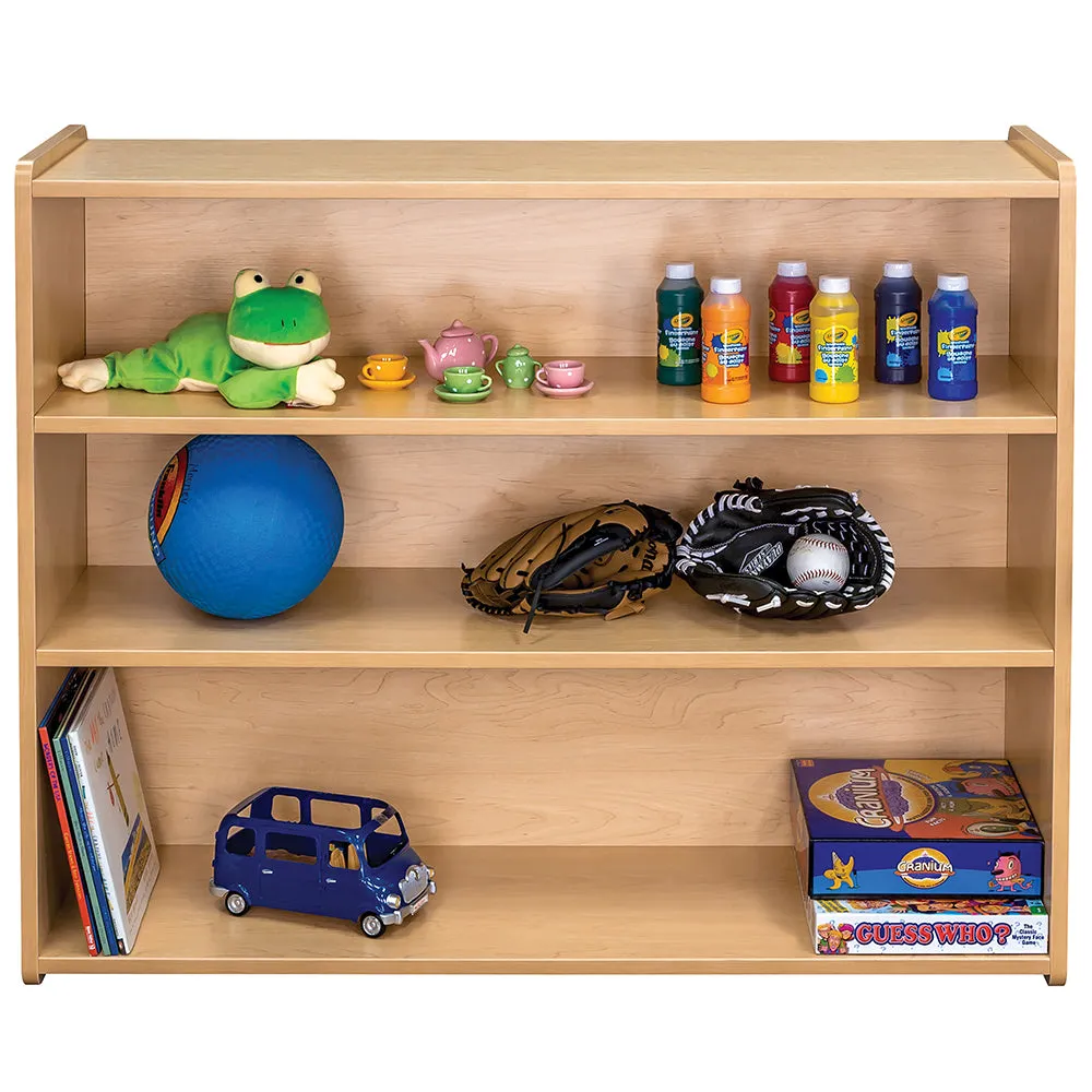 Maple-Toned Classroom Tall Storage Shelf with 3 Fixed Shelves