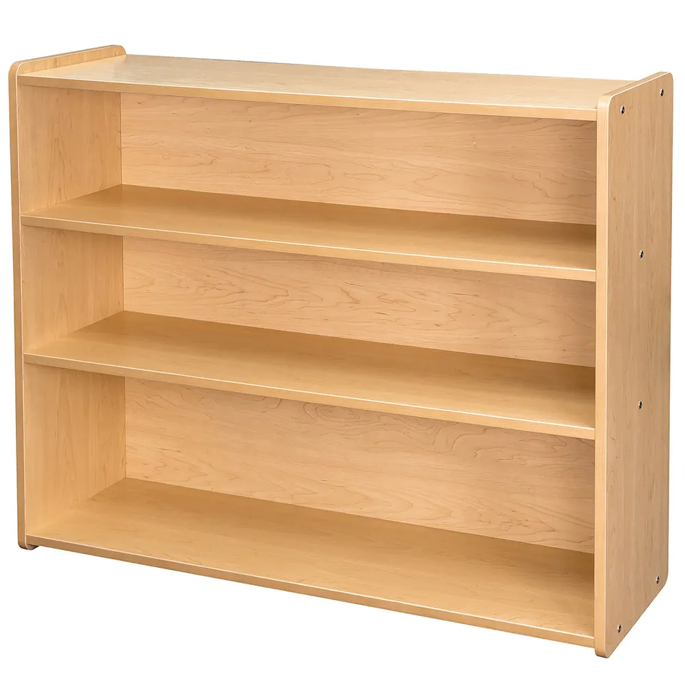 Maple-Toned Classroom Tall Storage Shelf with 3 Fixed Shelves