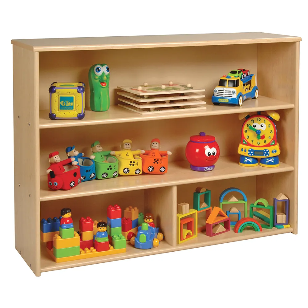 Maple-Toned Classroom Tall Storage Shelf with 3 Fixed Shelves