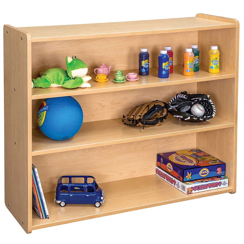 Maple-Toned Classroom Tall Storage Shelf with 3 Fixed Shelves