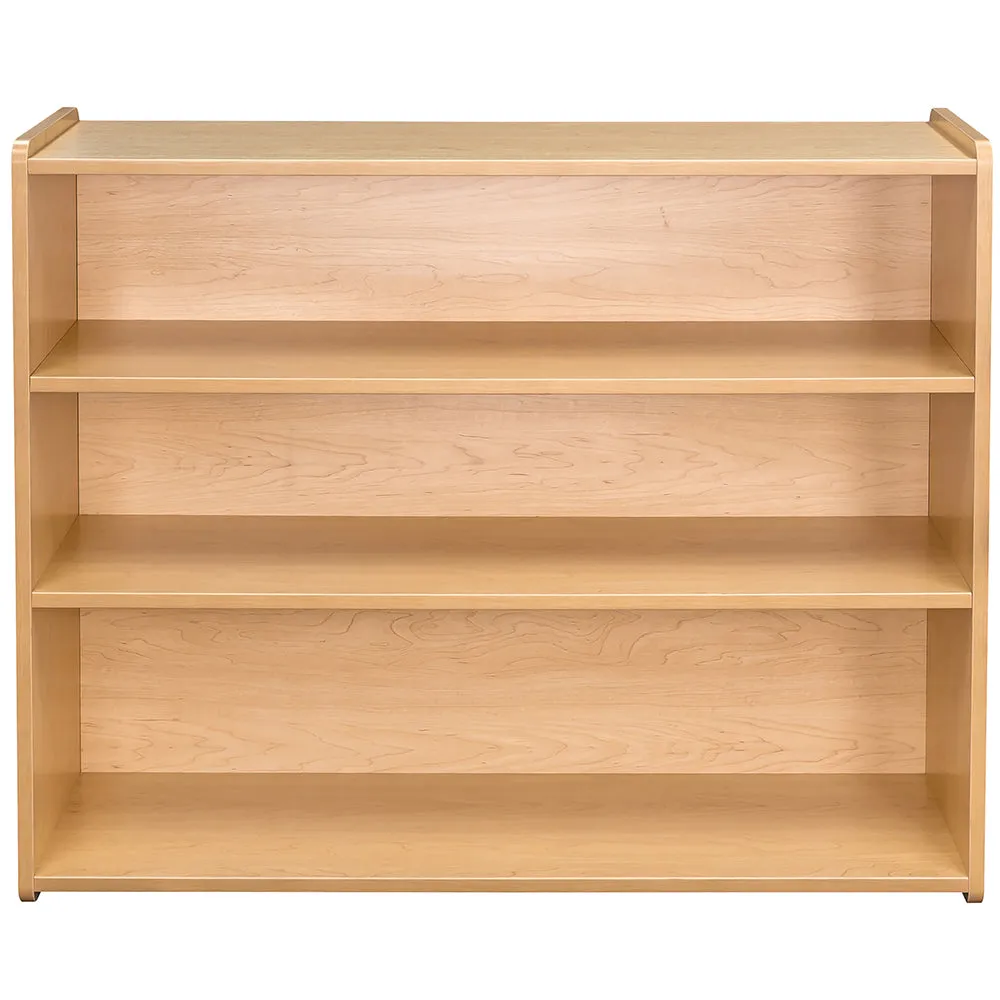 Maple-Toned Classroom Tall Storage Shelf with 3 Fixed Shelves