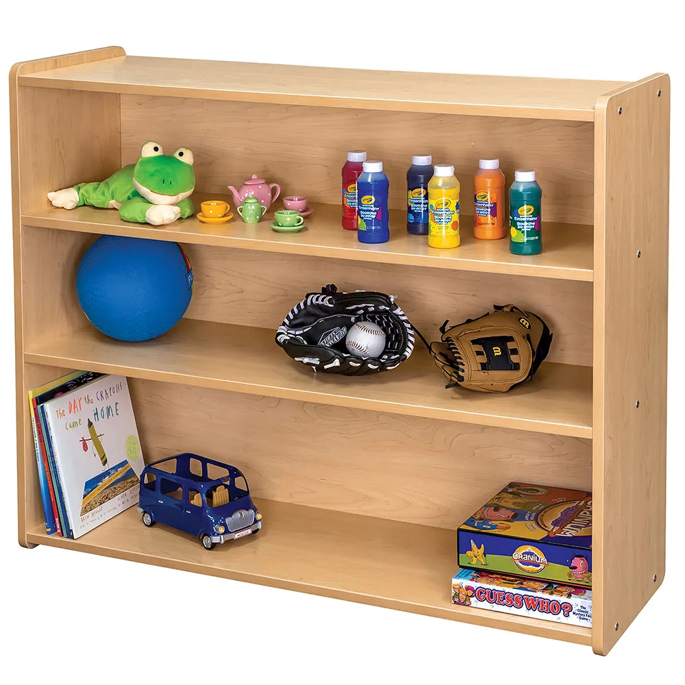 Maple-Toned Classroom Tall Storage Shelf with 3 Fixed Shelves