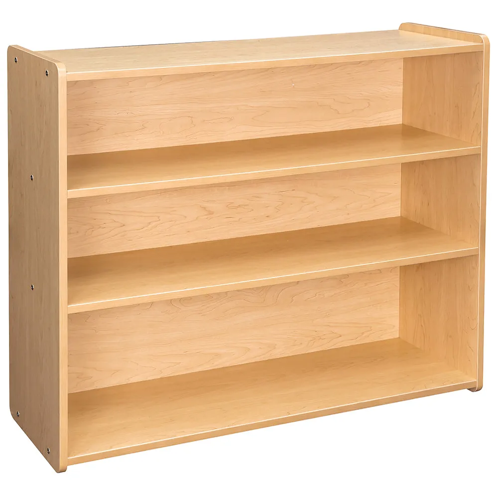 Maple-Toned Classroom Tall Storage Shelf with 3 Fixed Shelves