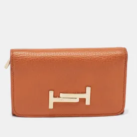 Orange Leather Double T Trifold Wallet