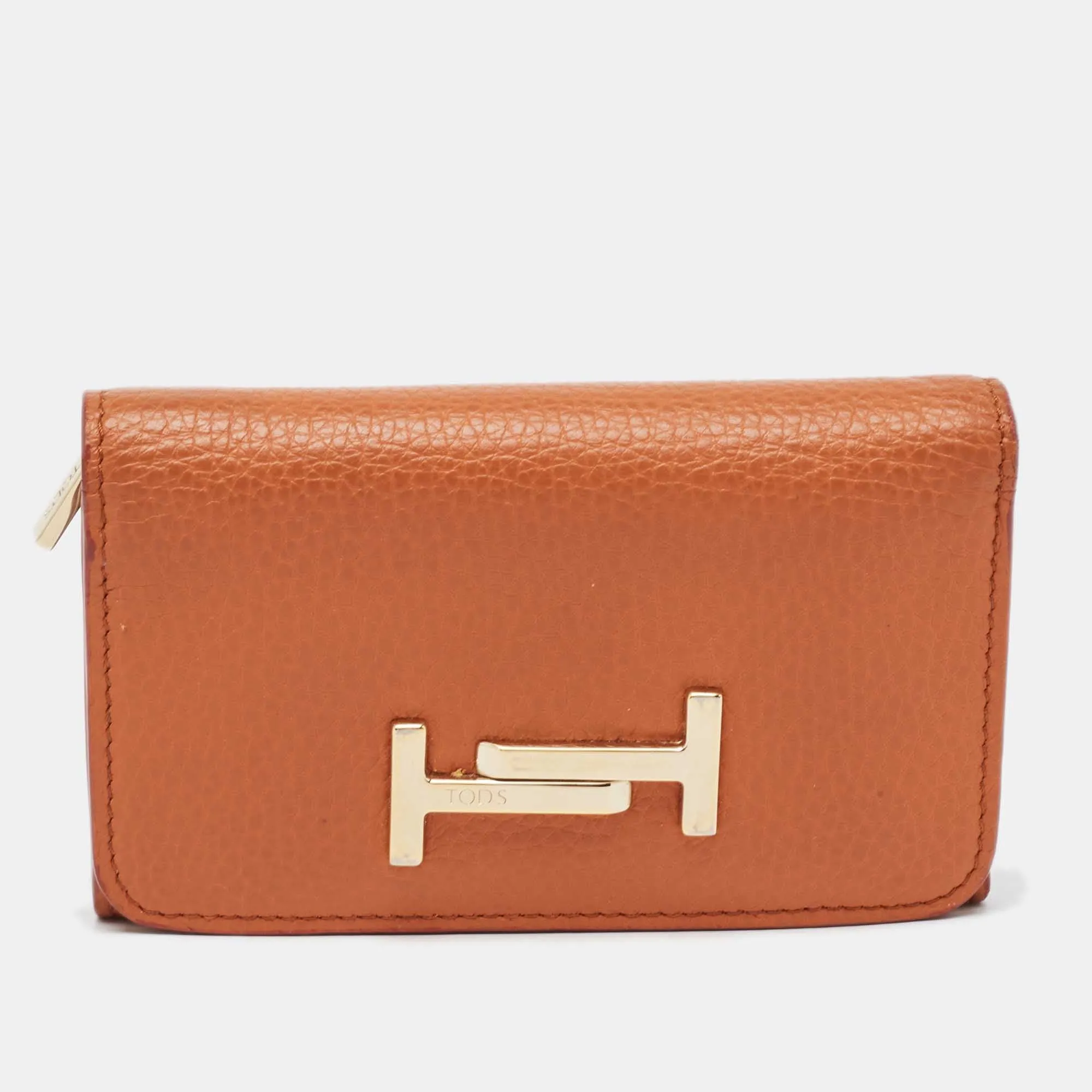 Orange Leather Double T Trifold Wallet