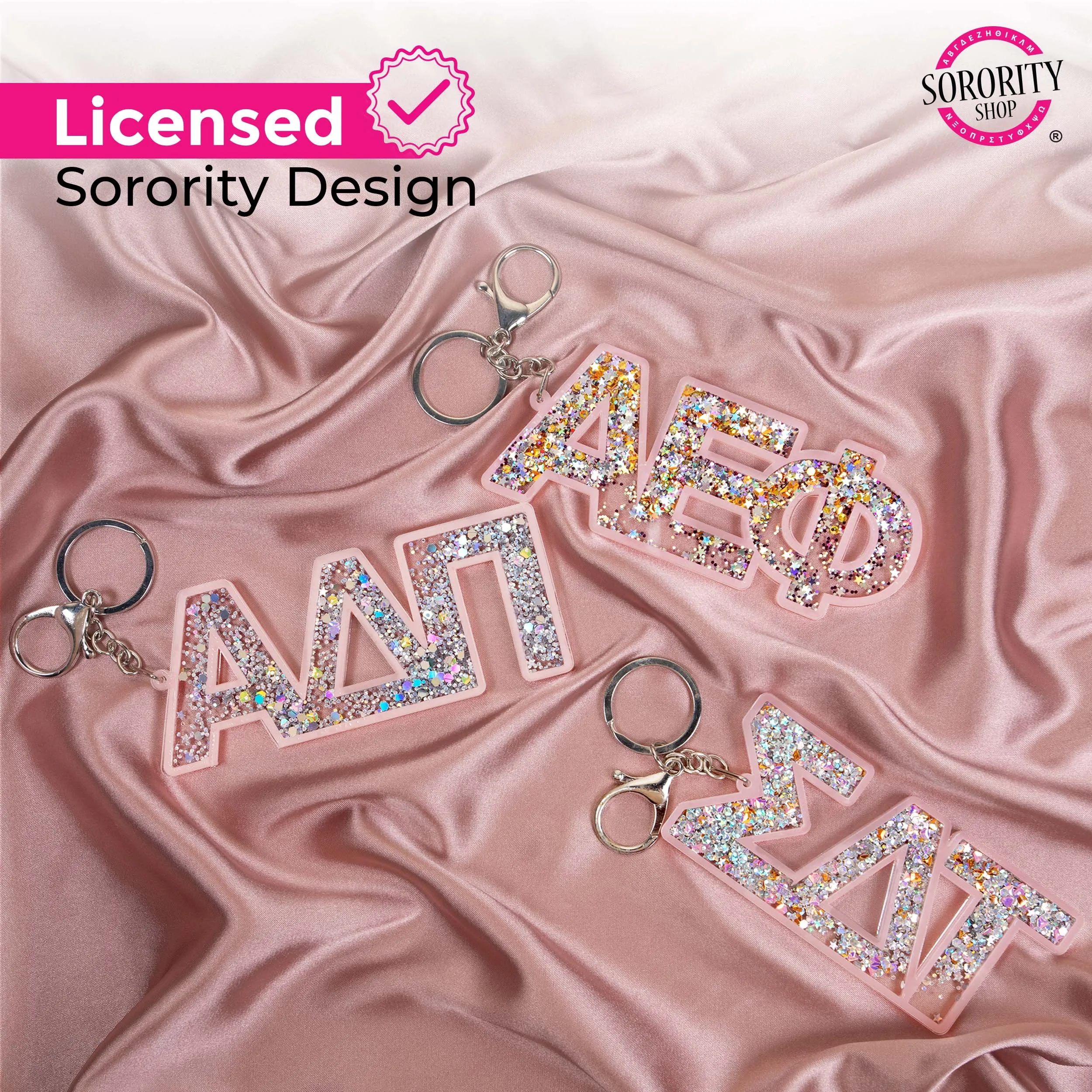 Pi Beta Phi Glitter Sorority Keychain