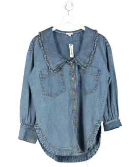 Pilcro Blue Frill-collar Denim Buttondown Shirt UK S