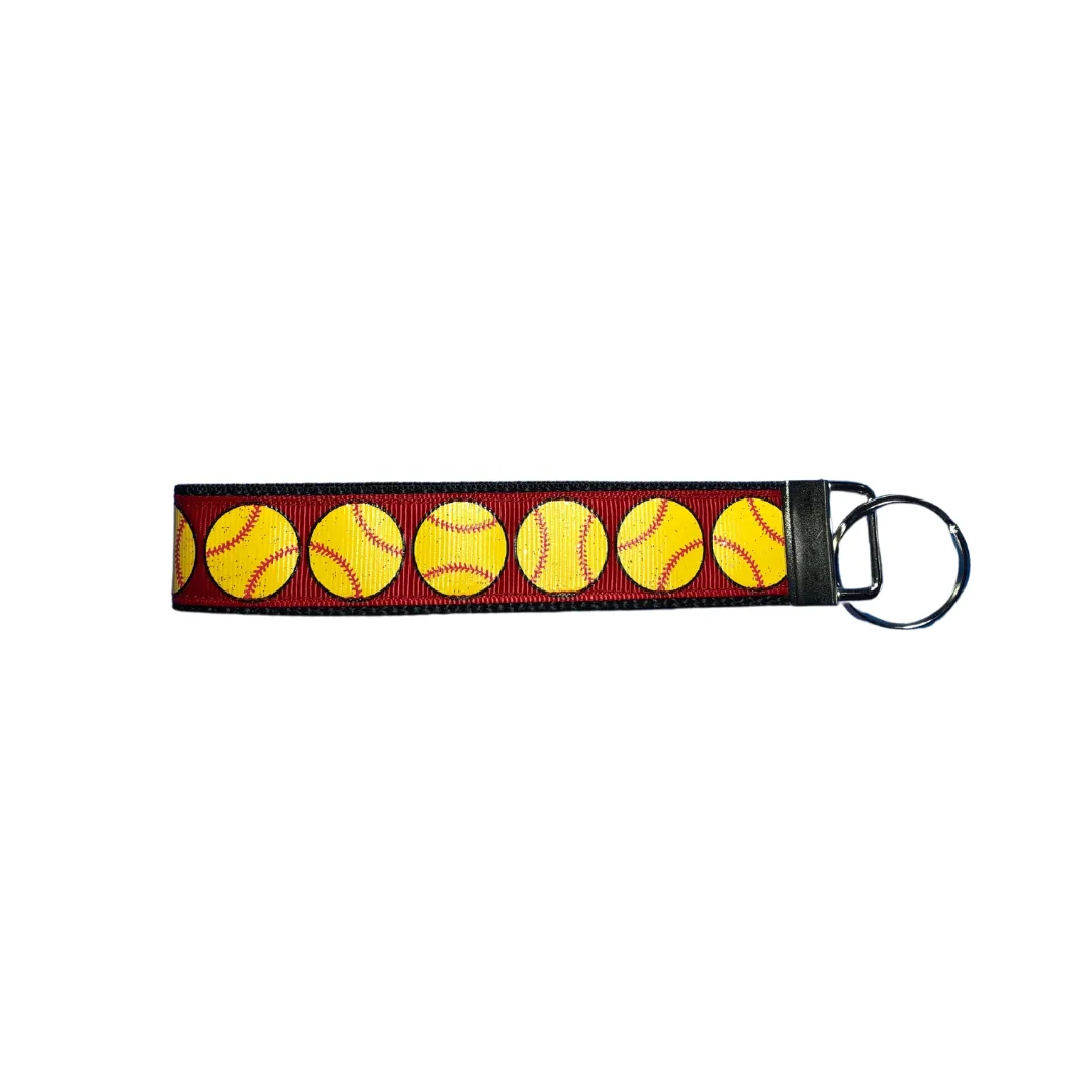 Red Glitter Softball Keychains