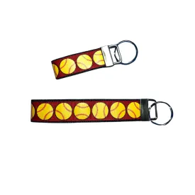 Red Glitter Softball Keychains