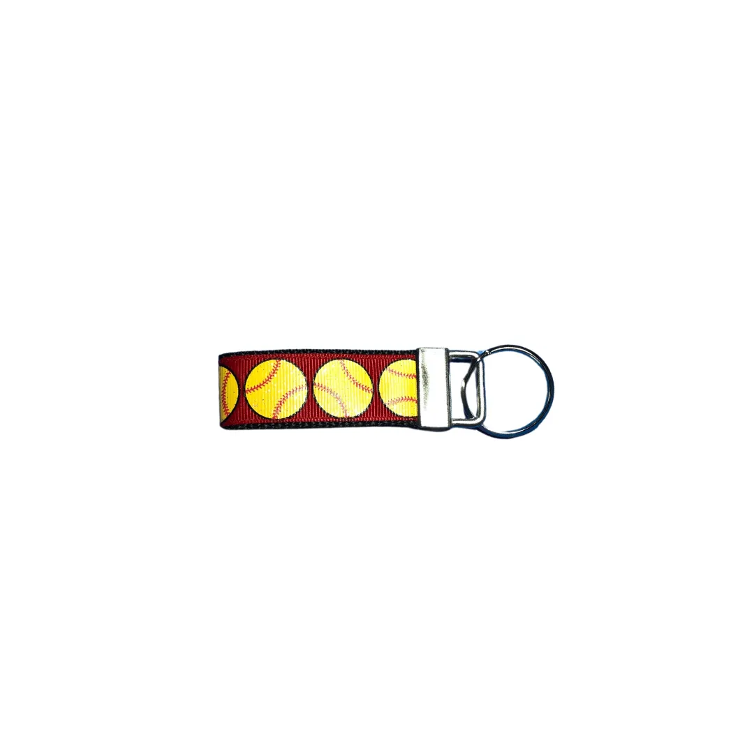Red Glitter Softball Keychains
