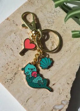 Sea Otter Enamel Keychain - Minty Green - Glow-in-the-Dark