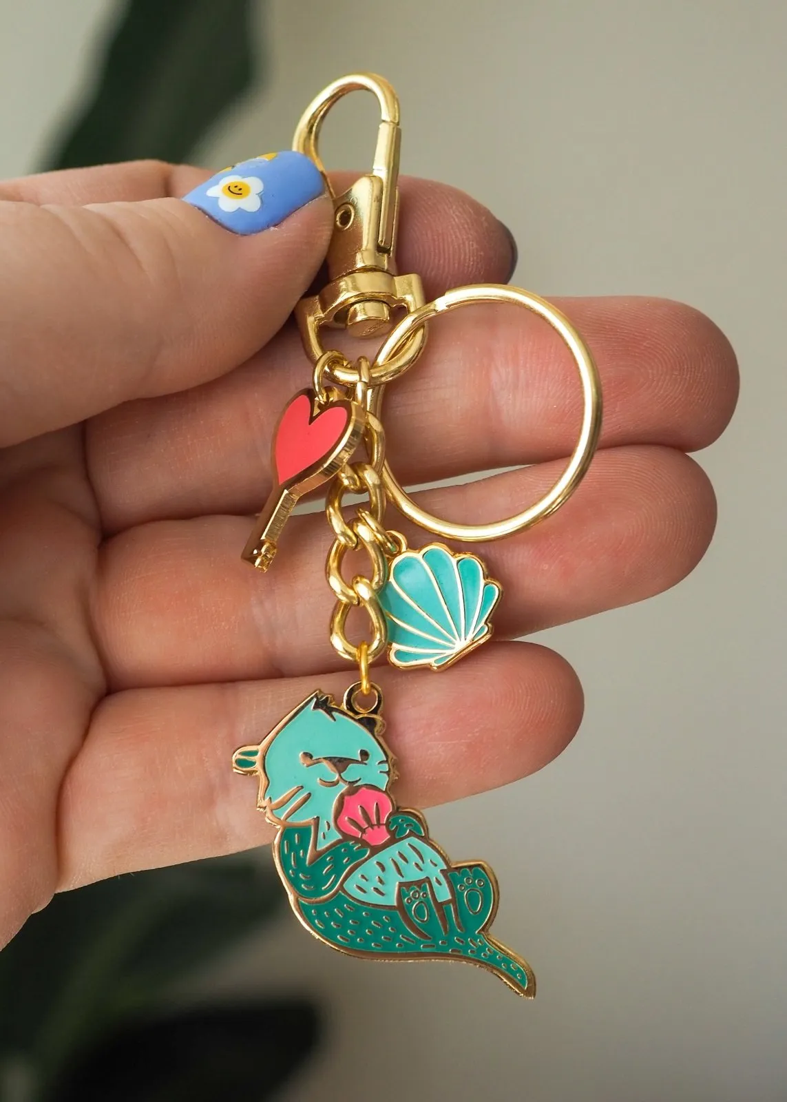 Sea Otter Enamel Keychain - Minty Green - Glow-in-the-Dark