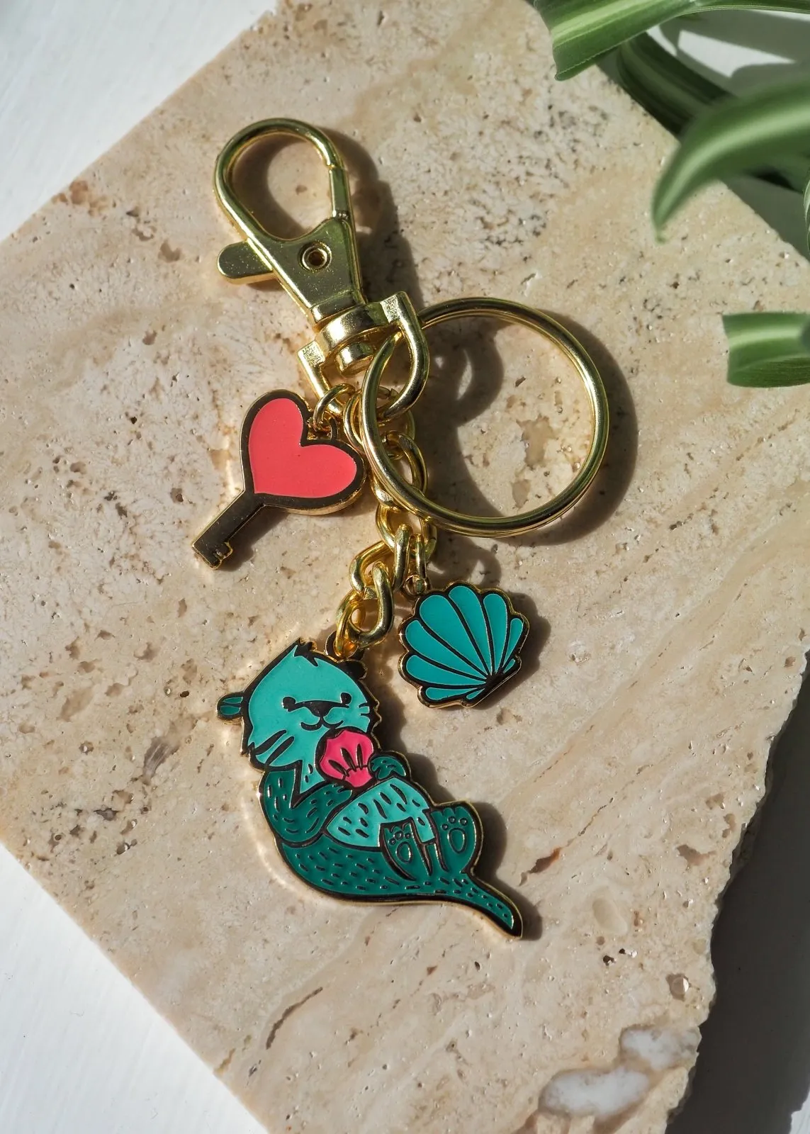 Sea Otter Enamel Keychain - Minty Green - Glow-in-the-Dark