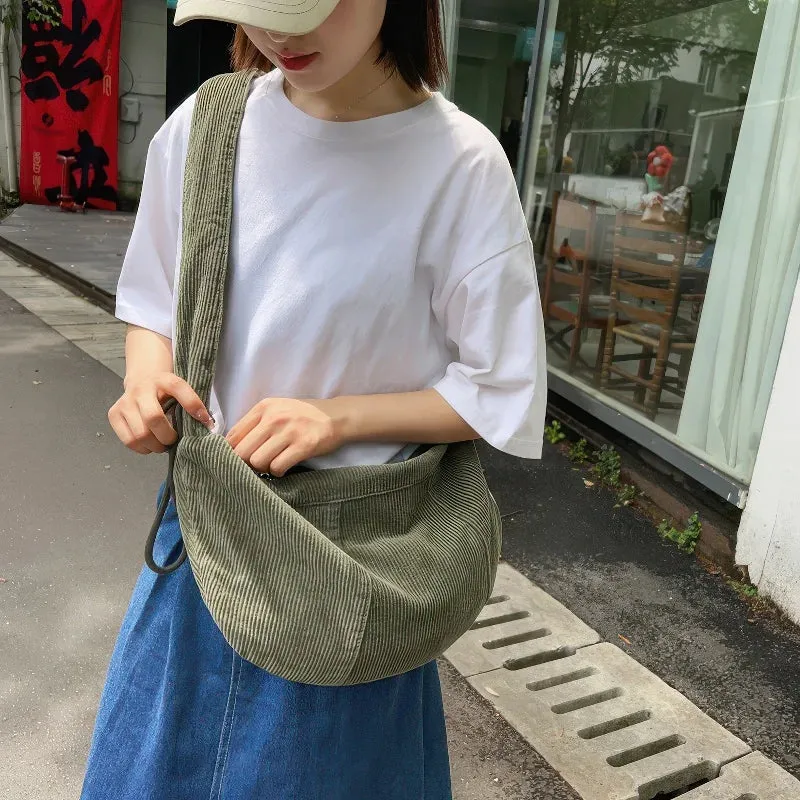 Single-shoulder crossbody corduroy bag