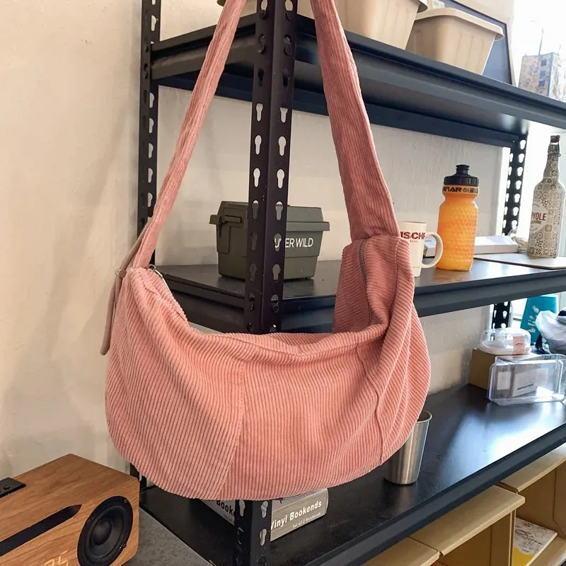 Single-shoulder crossbody corduroy bag