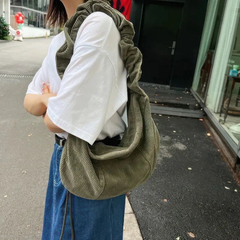 Single-shoulder crossbody corduroy bag