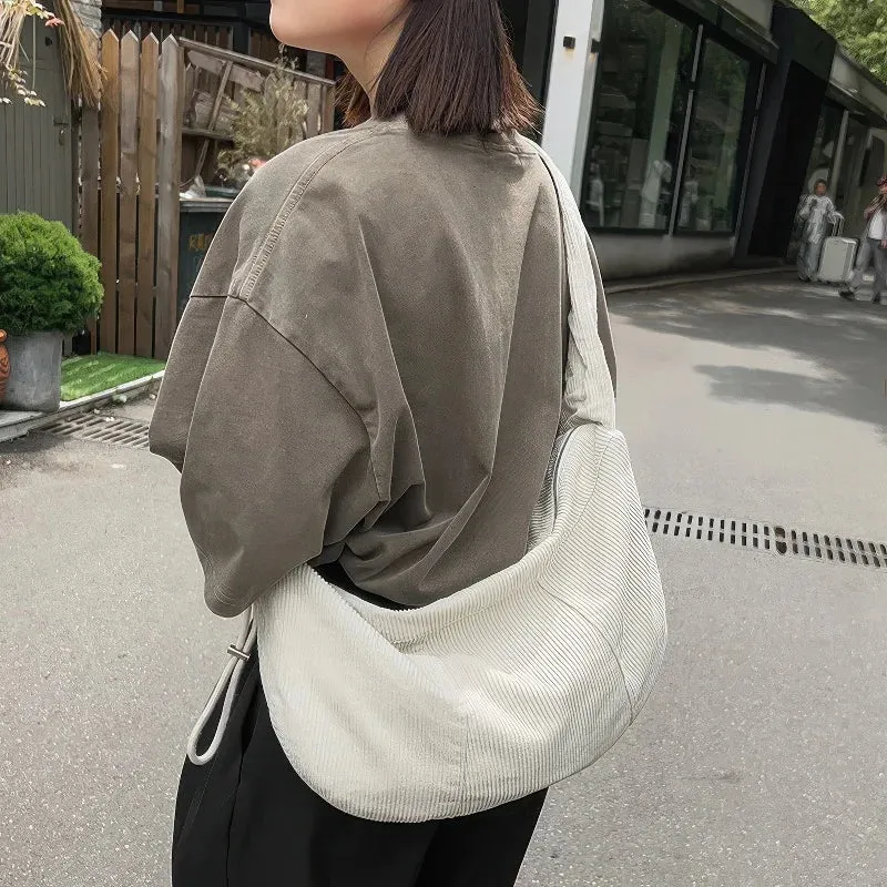 Single-shoulder crossbody corduroy bag