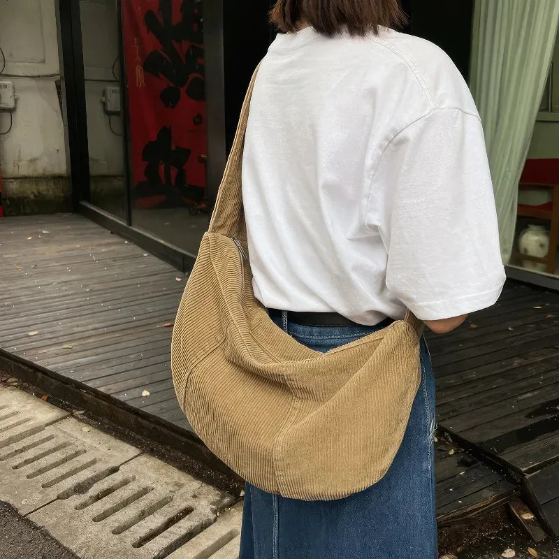 Single-shoulder crossbody corduroy bag