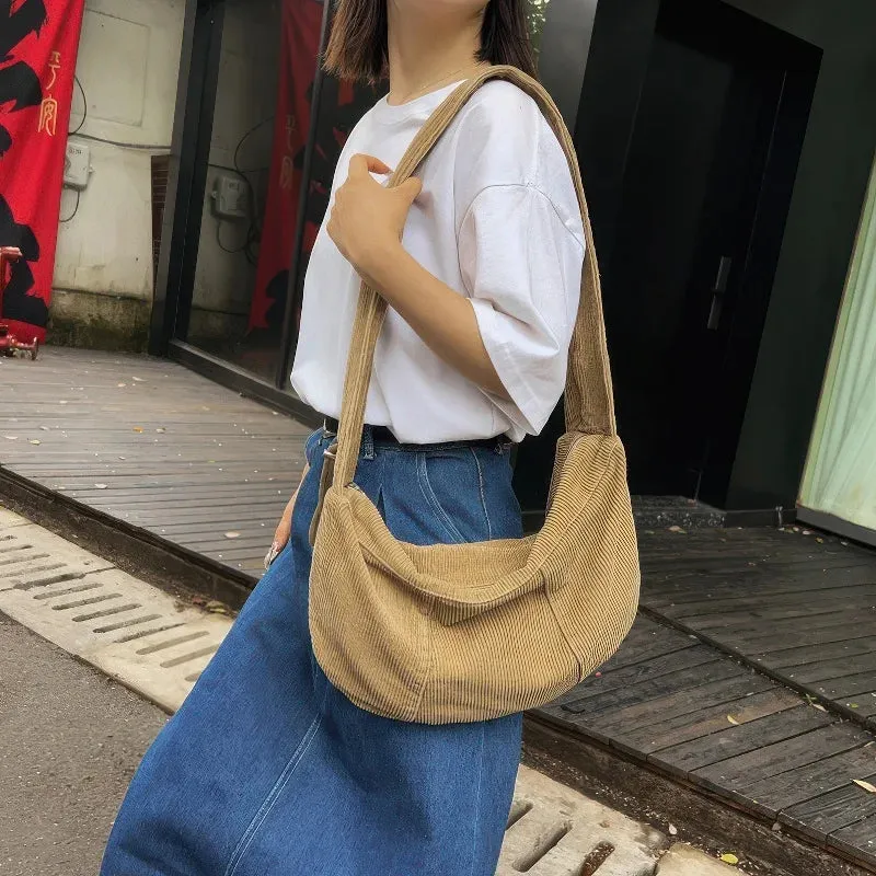 Single-shoulder crossbody corduroy bag