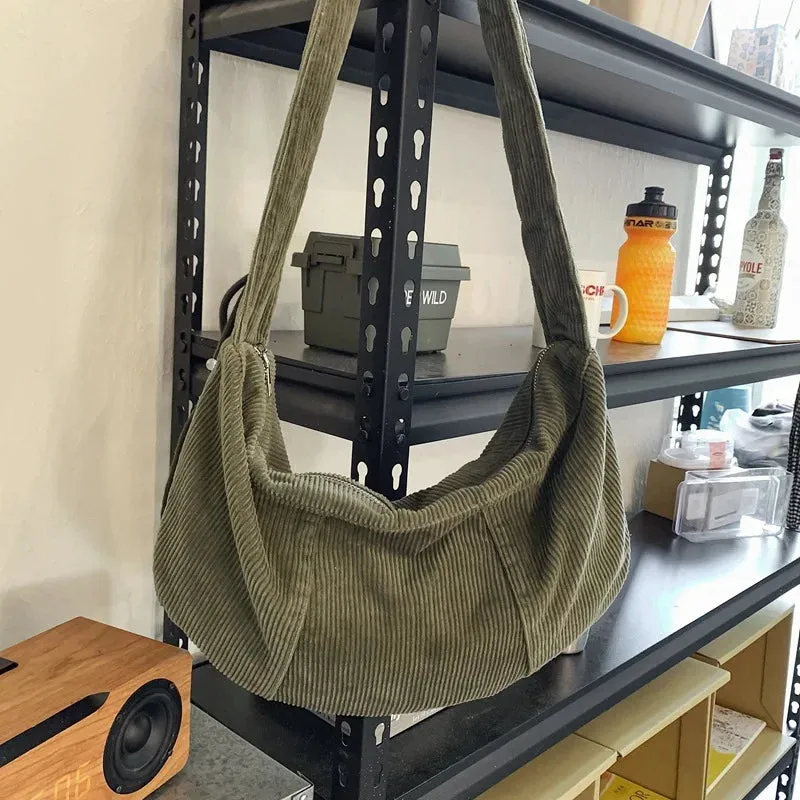 Single-shoulder crossbody corduroy bag