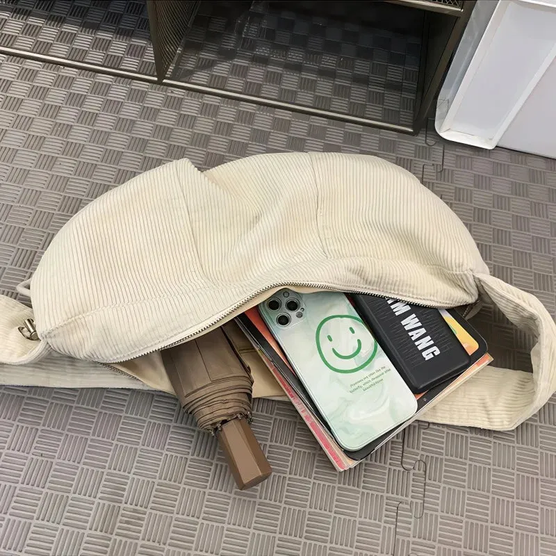Single-shoulder crossbody corduroy bag