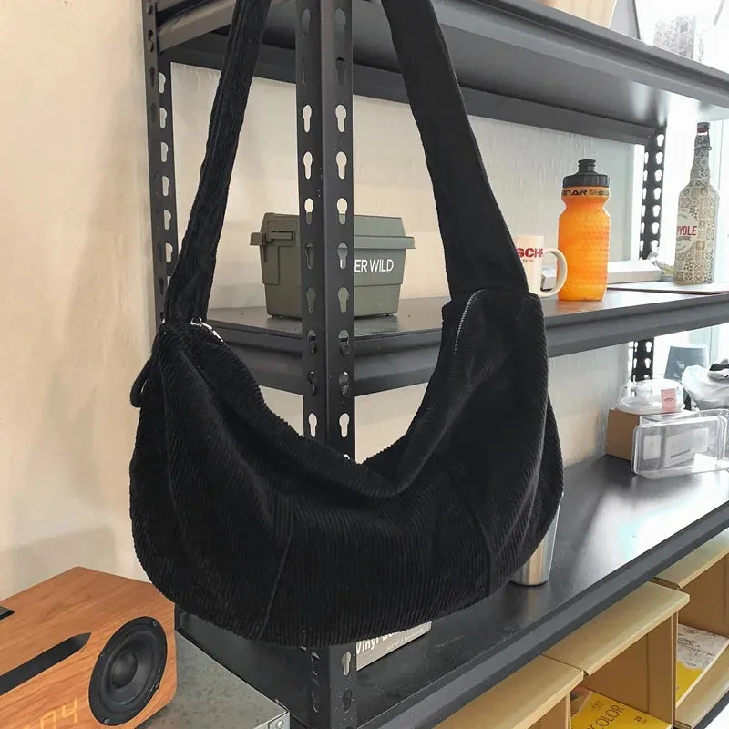 Single-shoulder crossbody corduroy bag
